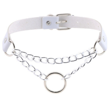 "Unusual" Necklace White Leather Chokers Vintage Gothic