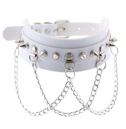 "Unusual" Necklace White Leather Chokers Vintage Gothic