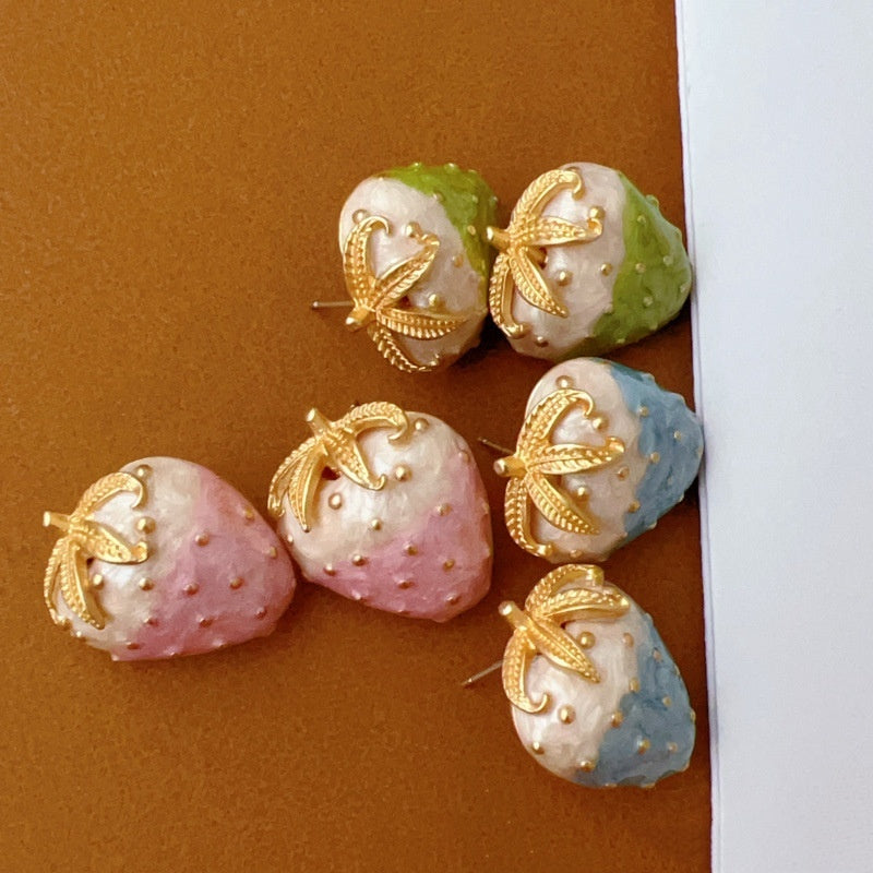 Pastel Strawberry Fruit Earrings – Pastoral Style
