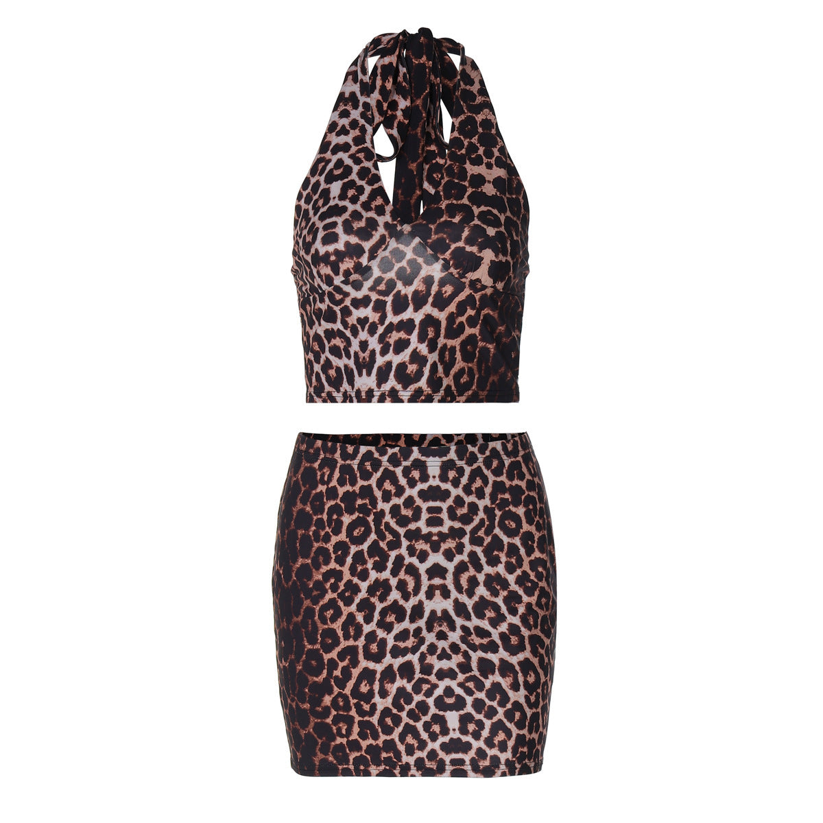 Leopard Print Halter Vest & Sheath Skirt Set – Sexy Two-Piece Outfit