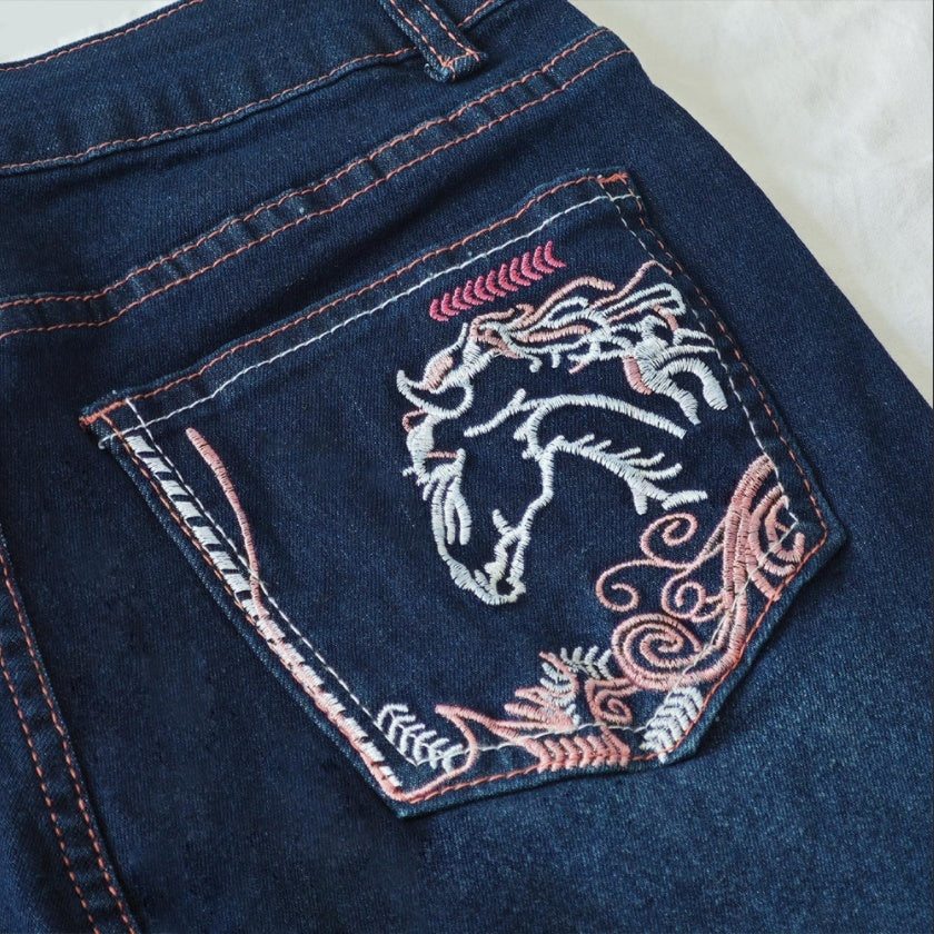 Western Bootcut Jeans With Horse Embroidery