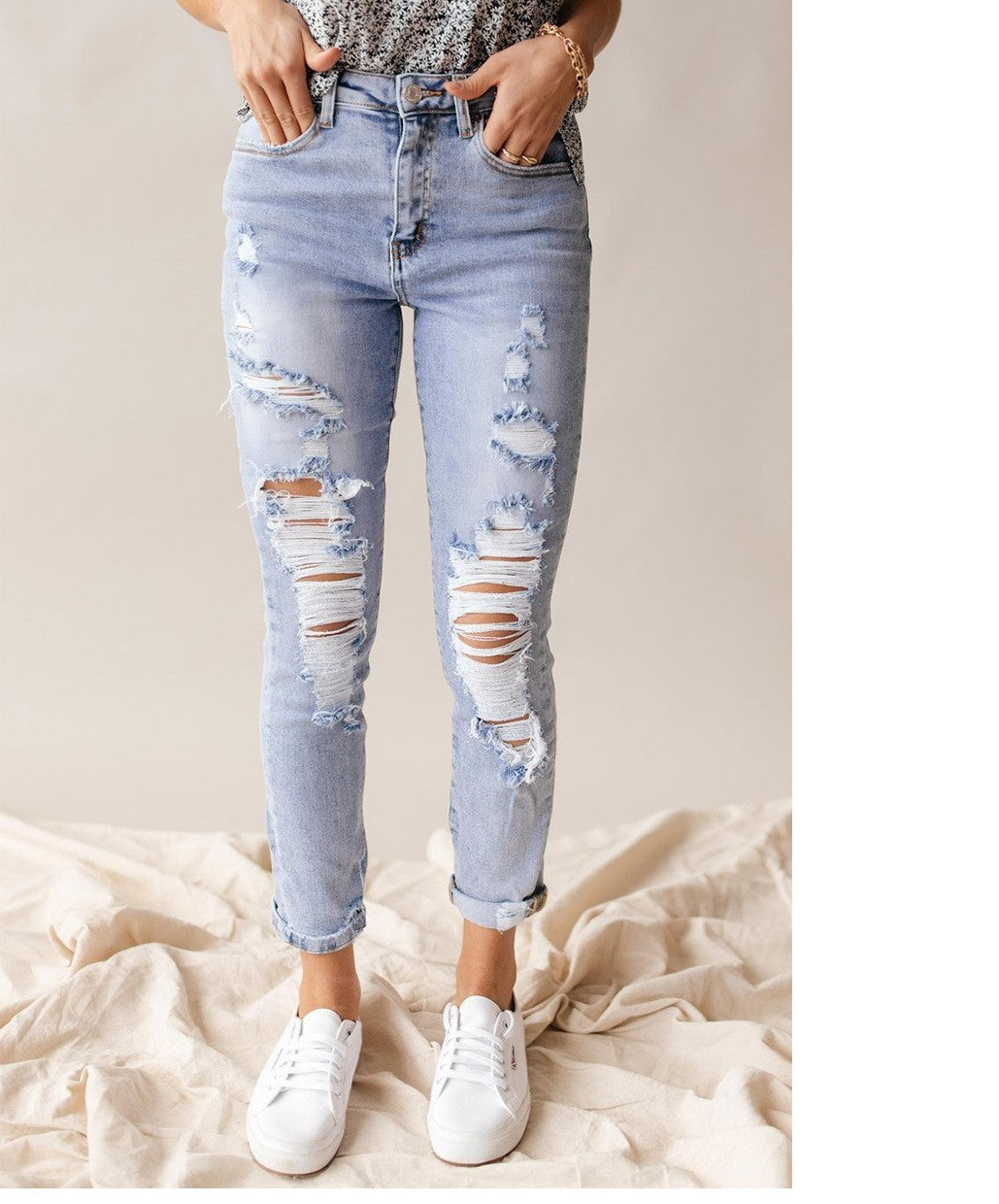 High-Waist Skinny Cropped Denim Pants
