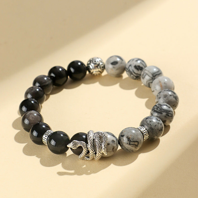 Silver Stone Snake Bracelet – Couple’s Blessing Style