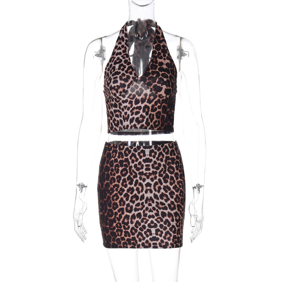 Leopard Print Halter Vest & Sheath Skirt Set – Sexy Two-Piece Outfit