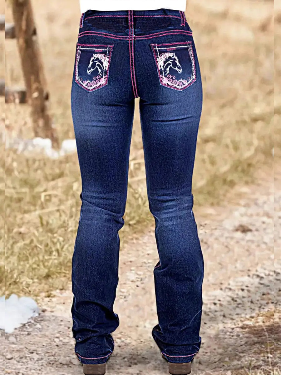 Western Bootcut Jeans With Horse Embroidery