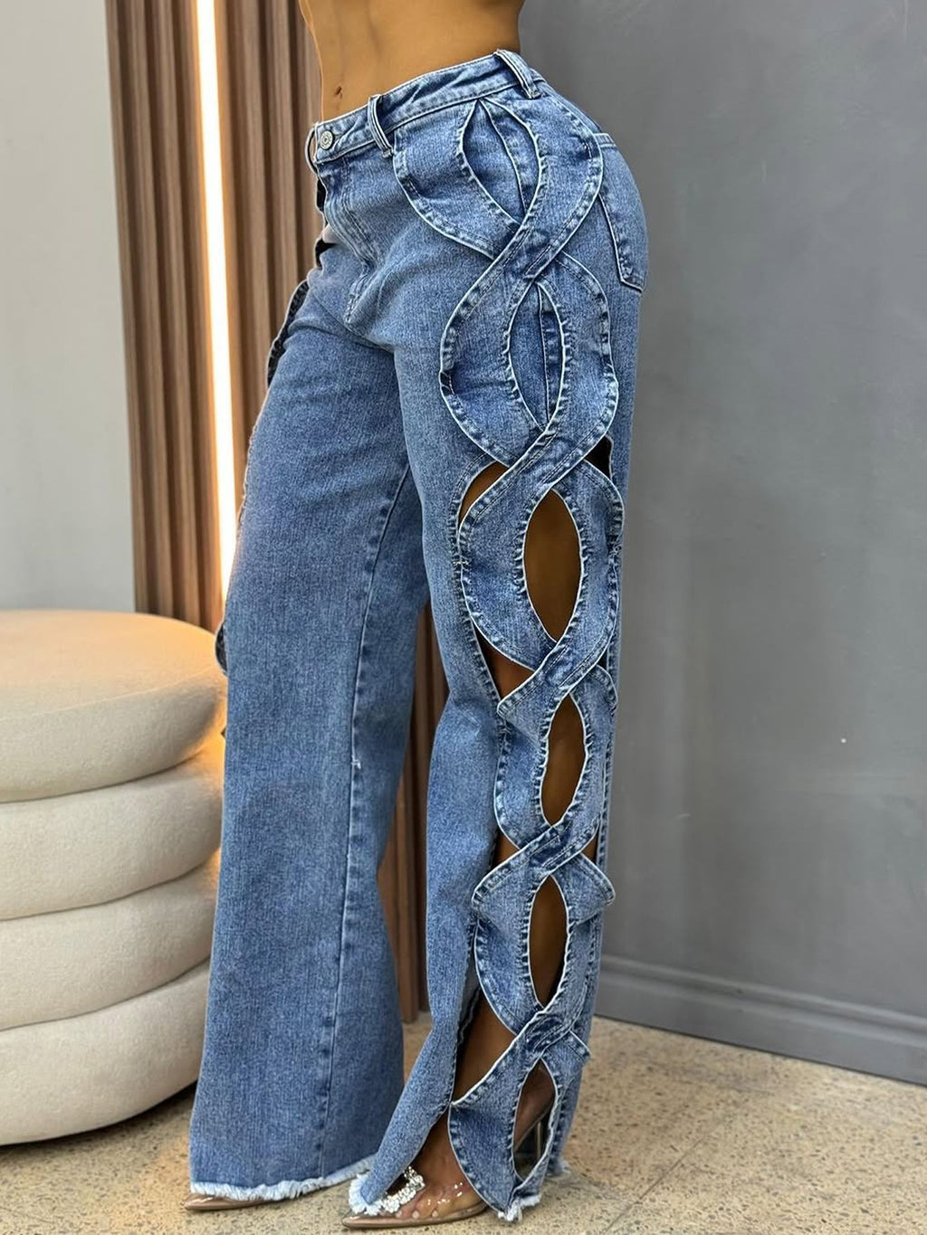Women’s Hollow Ripped Straight-Leg Pants – Casual Street Style