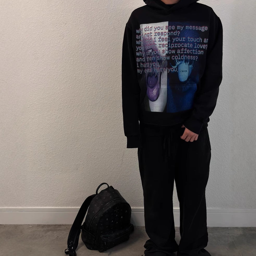 Printed Long Sleeve Pullover Hoodie