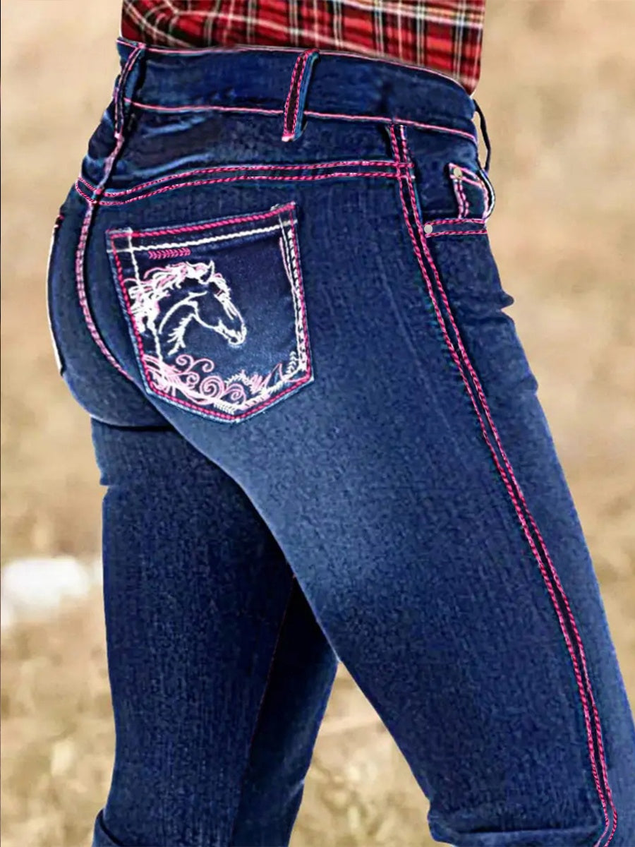 Western Bootcut Jeans With Horse Embroidery