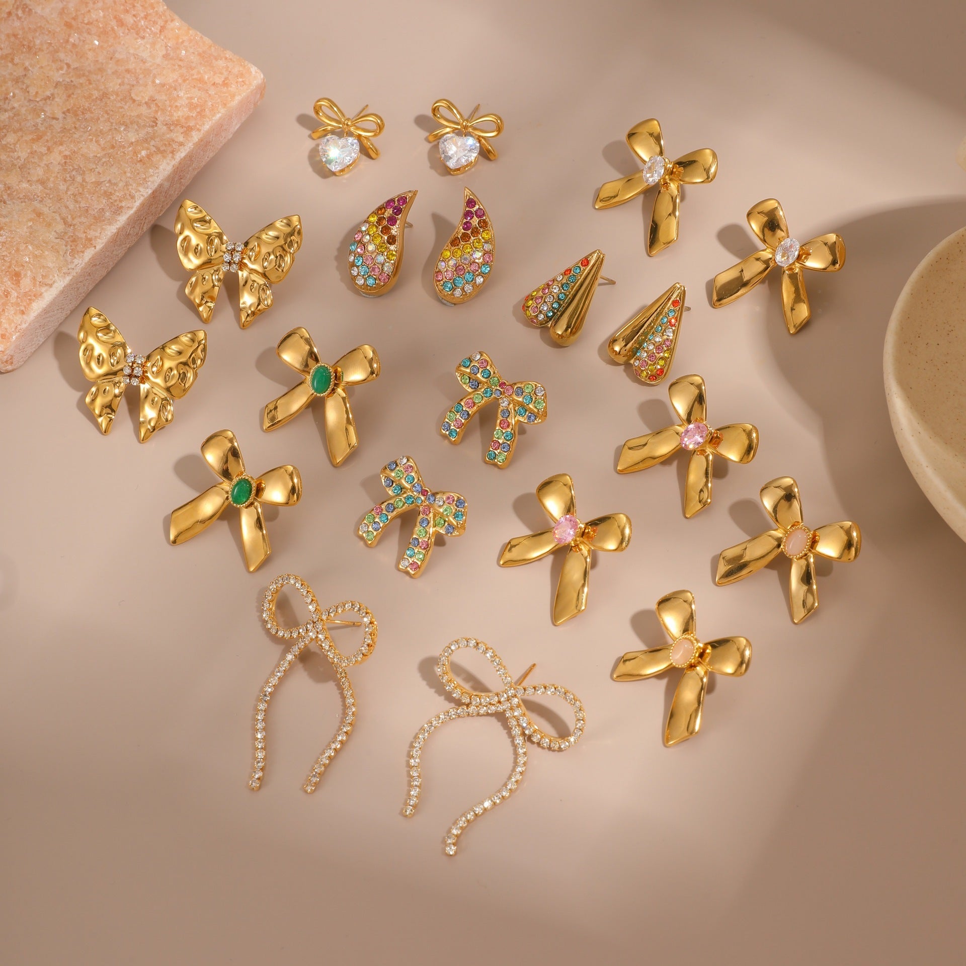 18K Gold-Plated Stainless Steel Bow Earrings – Fashion OL Style