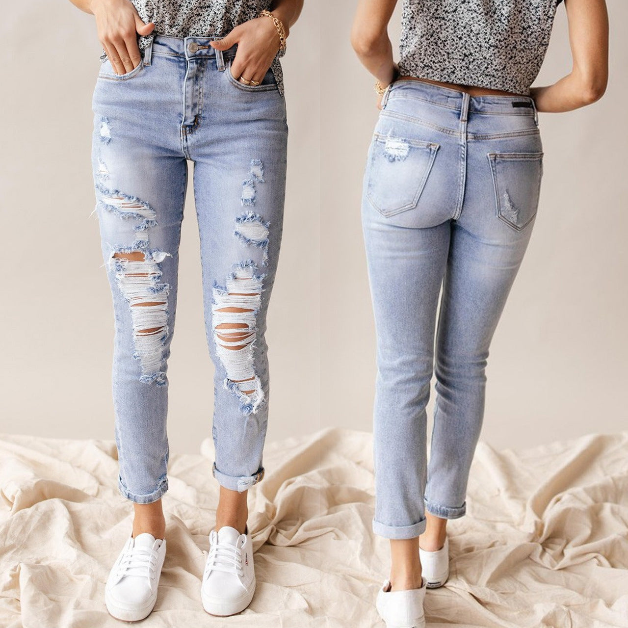 High-Waist Skinny Cropped Denim Pants