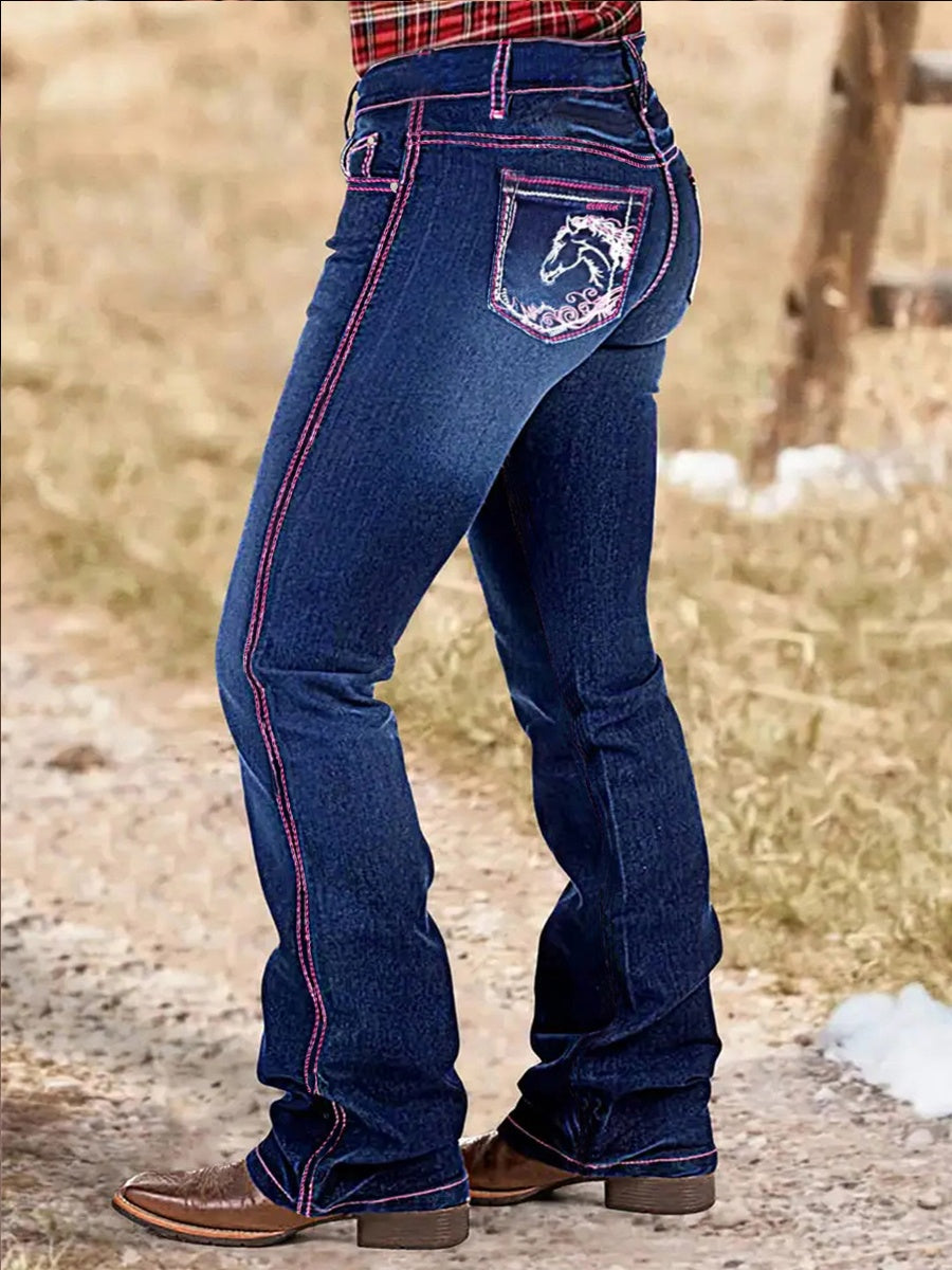 Western Bootcut Jeans With Horse Embroidery