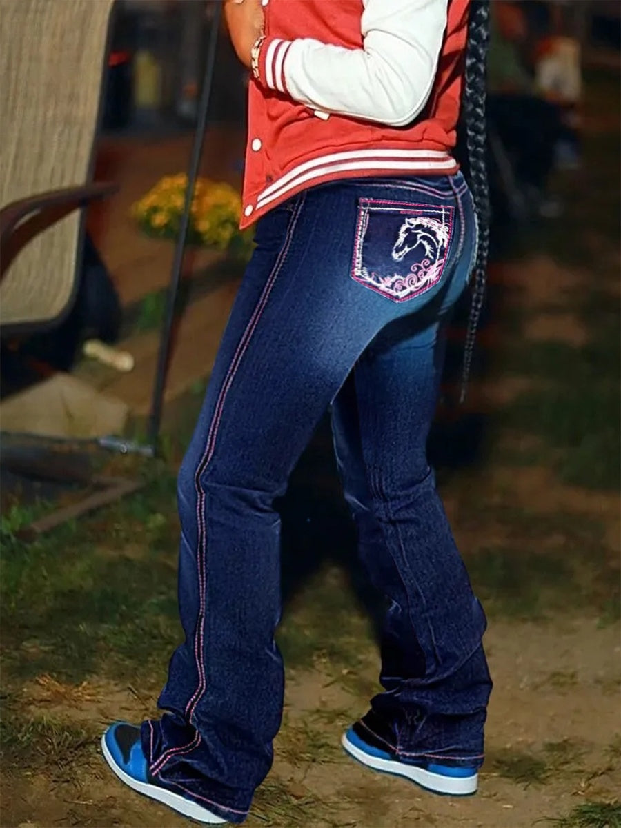 Western Bootcut Jeans With Horse Embroidery
